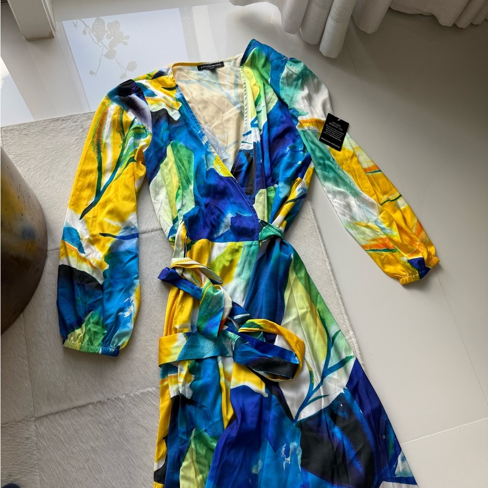 Boston Proper Blue and Yellow Wrap Dress